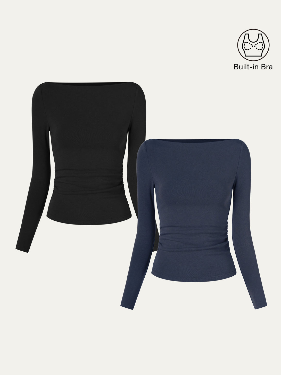 2Pcs Set Modern Side Ruched Boatneck Brami Top Black/Indigo XS