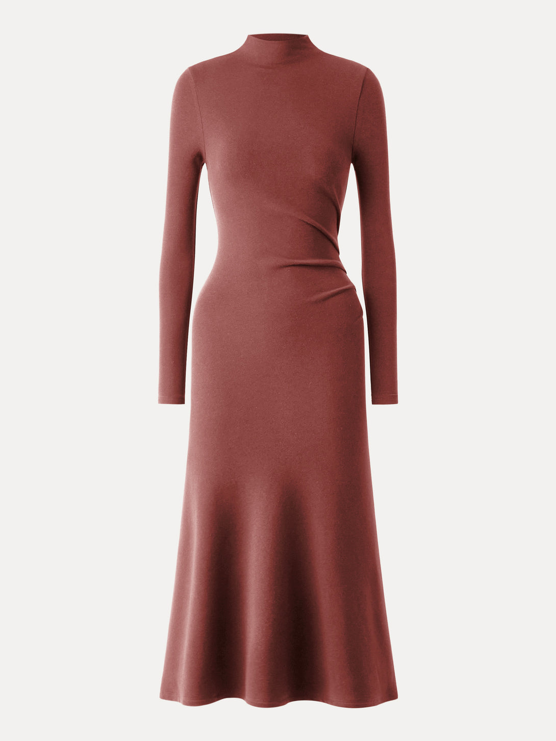ProWarm Long Sleeves Mockneck Tucks Midi Dress
