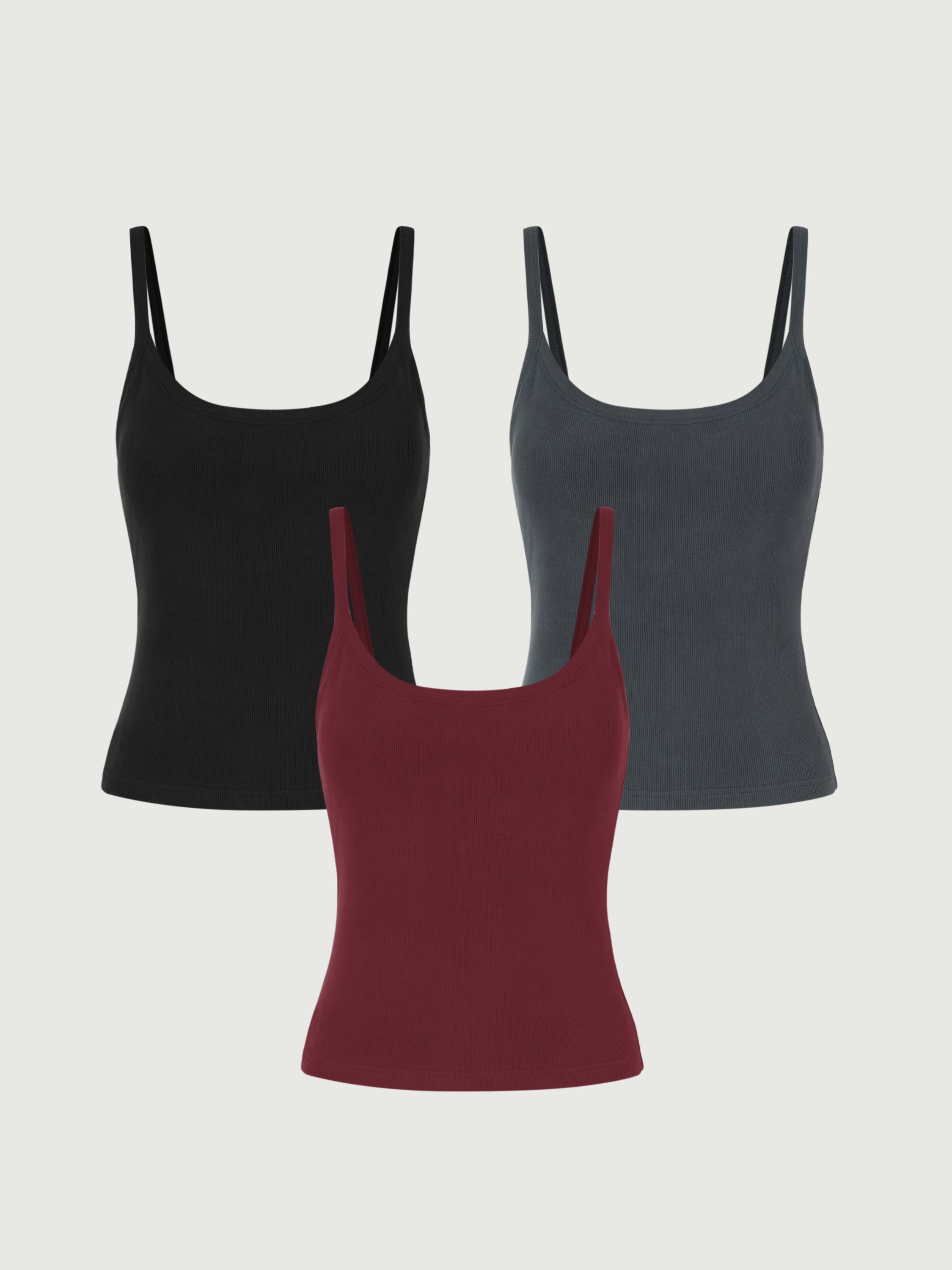 Soft Brushed Rib Brami 3Pcs Set - Ruby/Charcoal/Black