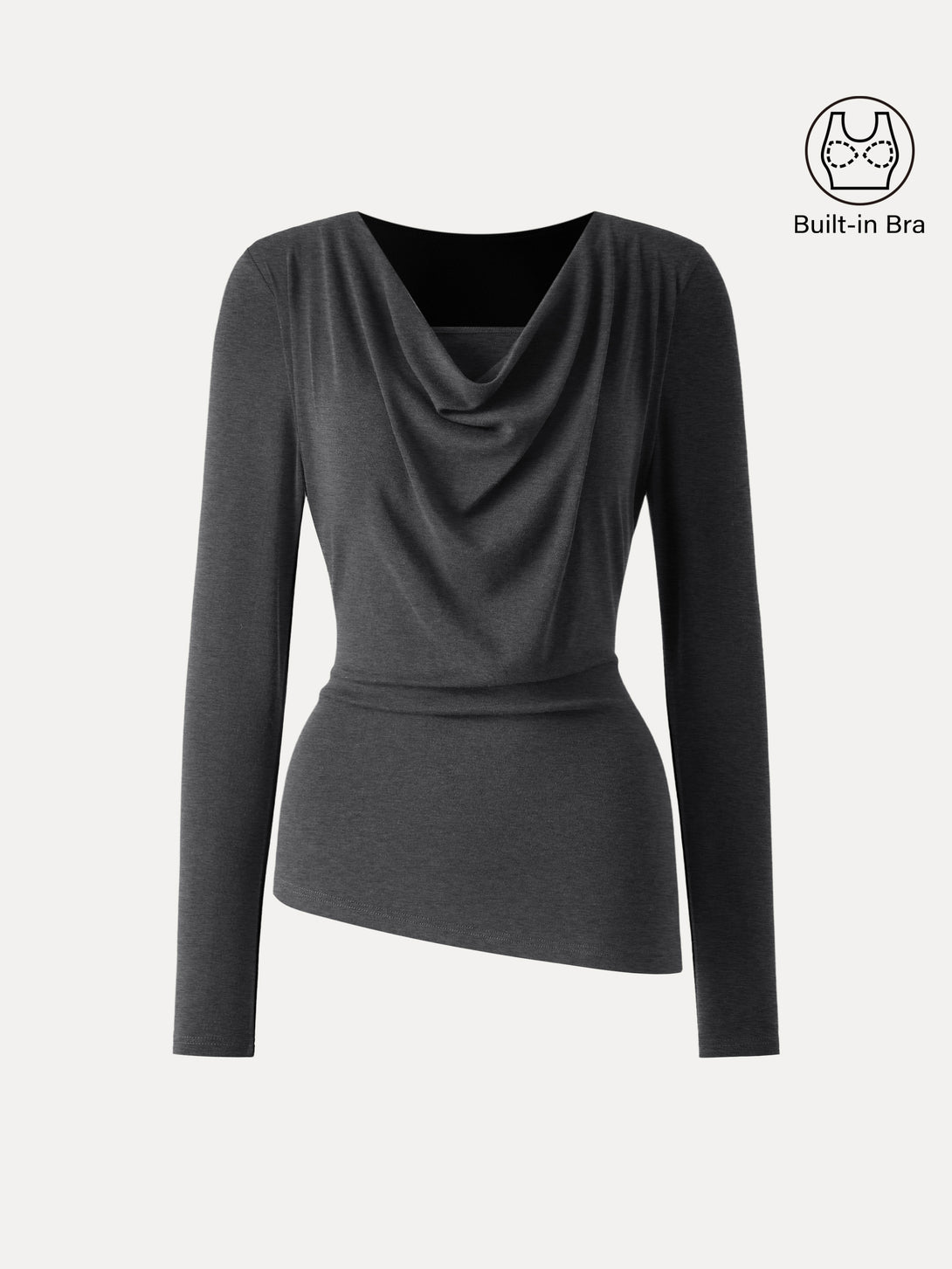 Cowl Neck Built-in Coverage Long Sleeve Brami Heather Black XS