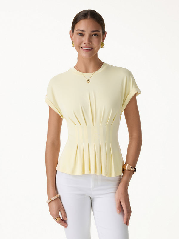 OGLmove Round Neck Tucked Short Sleeve Tee Butter Yellow XS