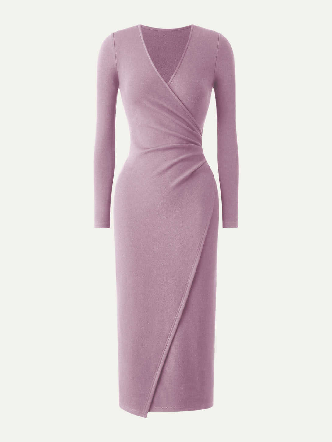Surplice Wrap Long Sleeve Dress Regular Opera Mauve