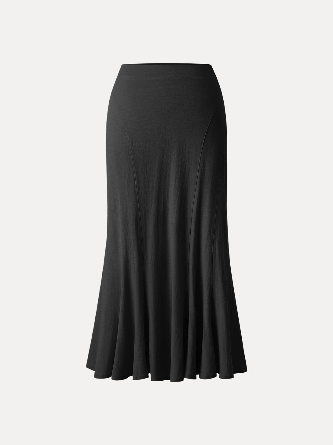 Wrinkle-resistant Cotton-linen Pull-on Midi Skirt Black XS