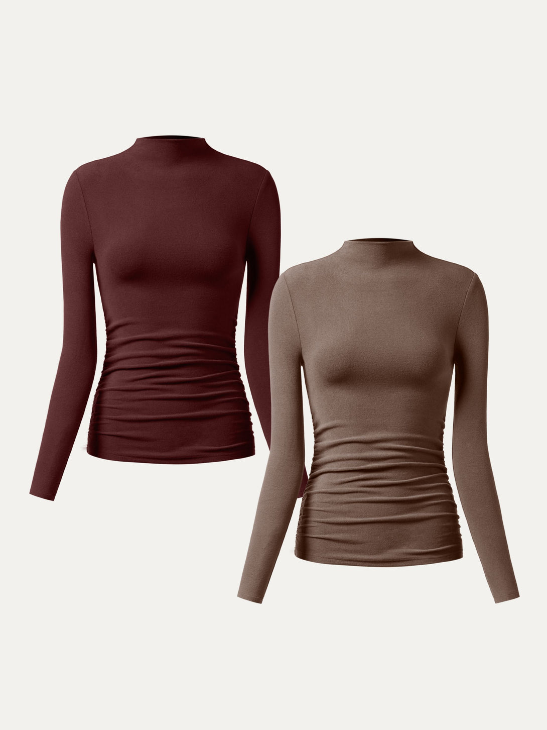 Thermal Ruched Sides Tuckable Mockneck Top