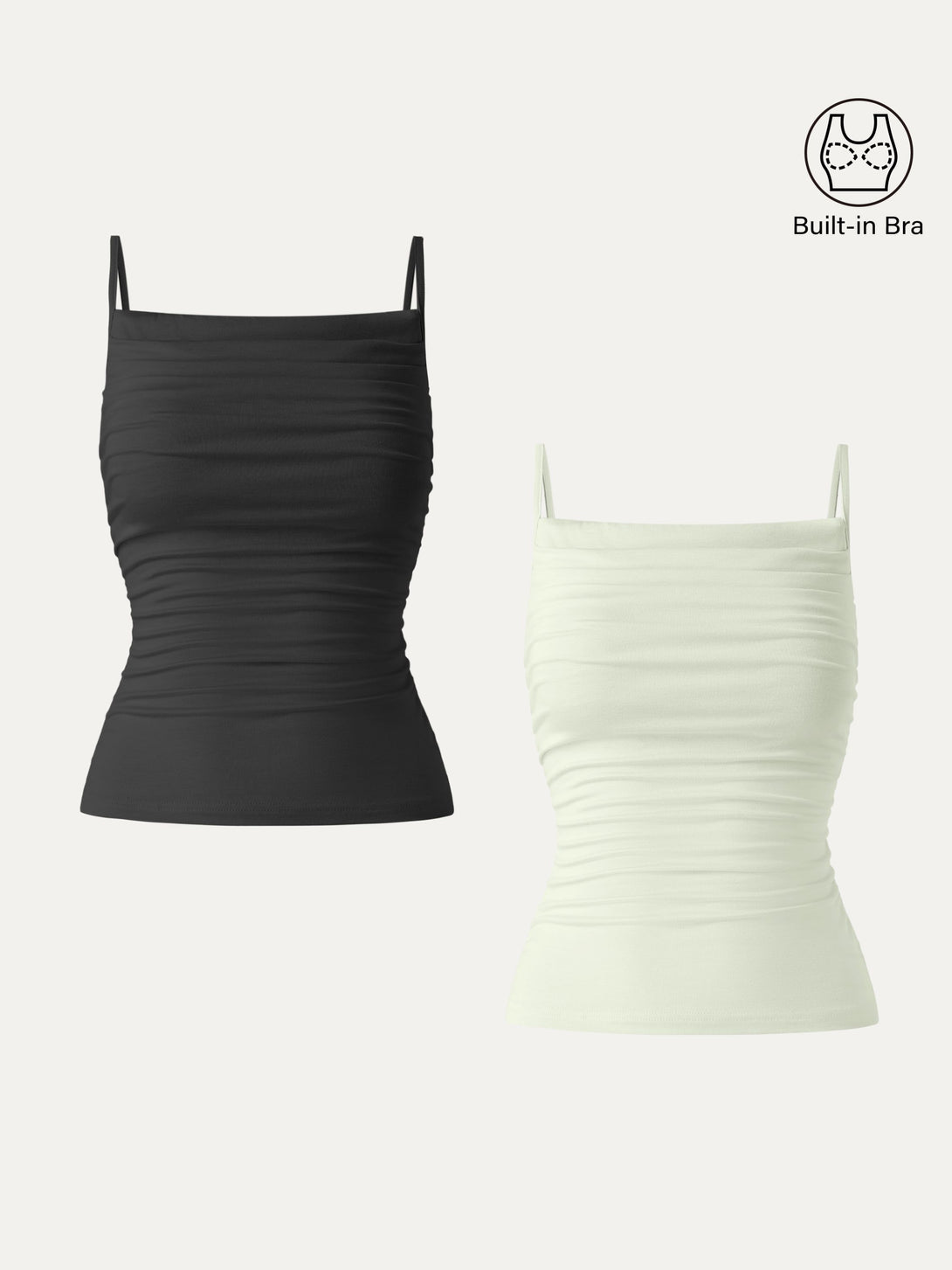 2Pcs Set Adjustable Spaghetti Straps Side Ruched New Airy Brami Black/Pastel Lily XS