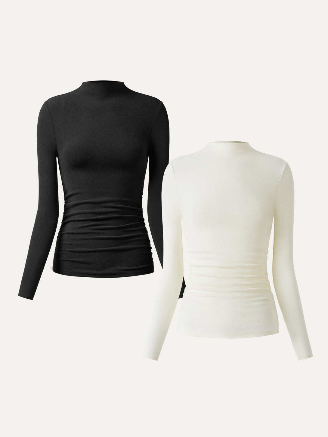 2Pcs Set Thermal Ruched Sides Tuckable Mockneck Top