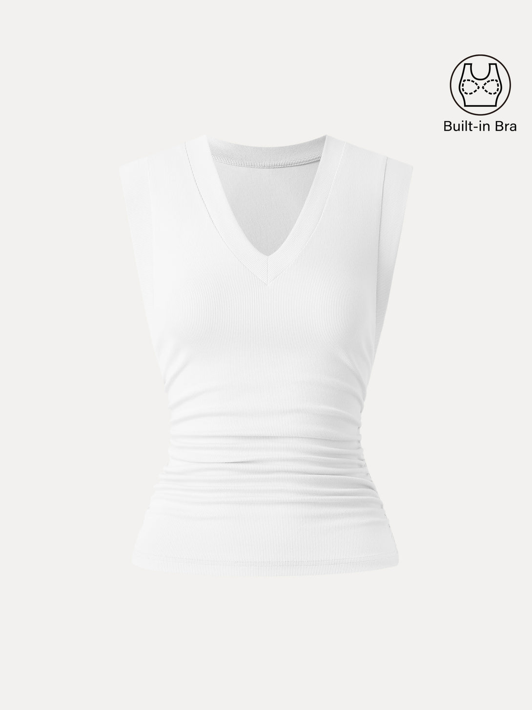 Stretch Cotton V-neck Side Ruched Muscle Brami Top Brami Top White
