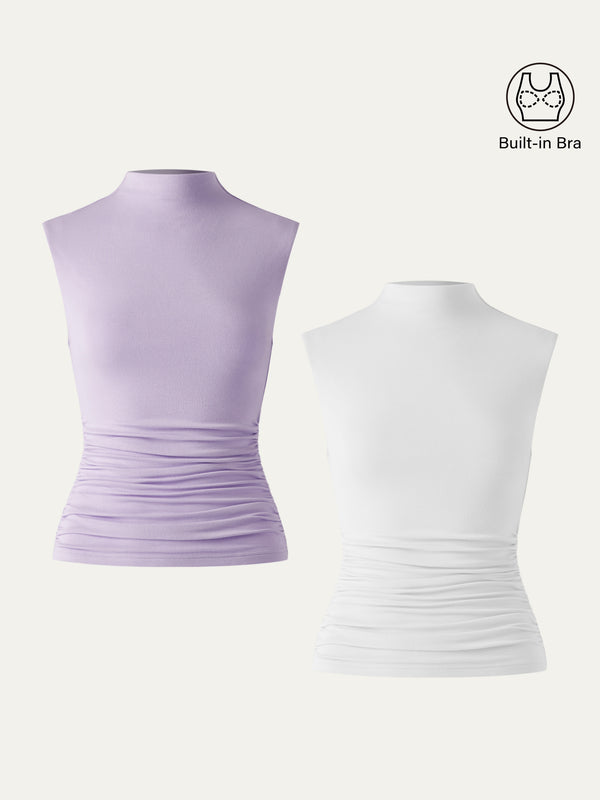 Eco-Mousse® Mock Neck Ruched Sides Tank-Hip Length 2Pcs Set