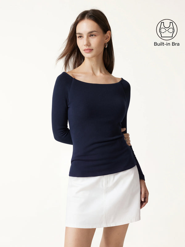OGLmove Slash Neck Raglan Sleeve Bra Top Smoky Navy XXS