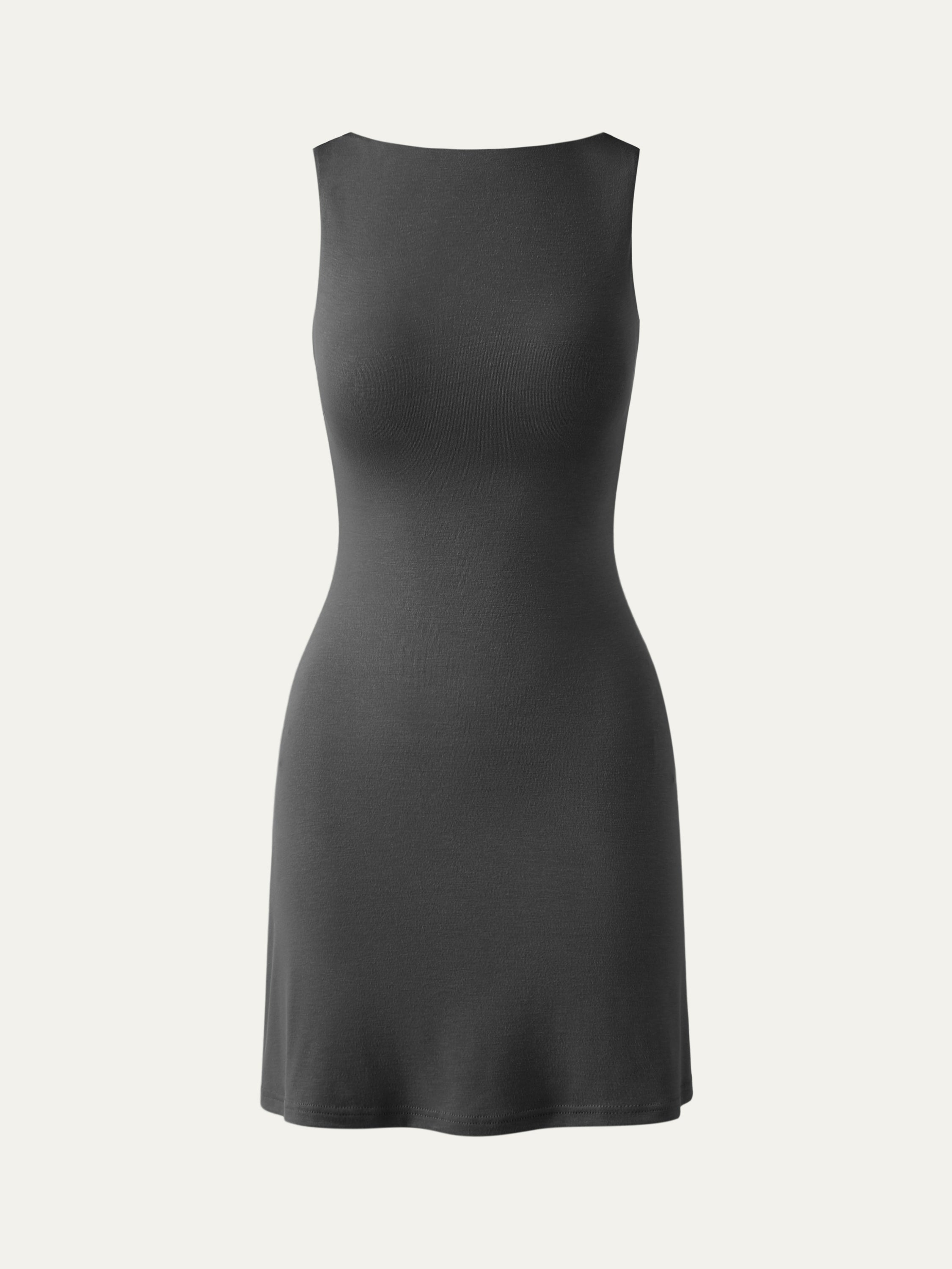 Eco-SkinKiss® Open Back Brami Mini Dress - Blue Charcoal