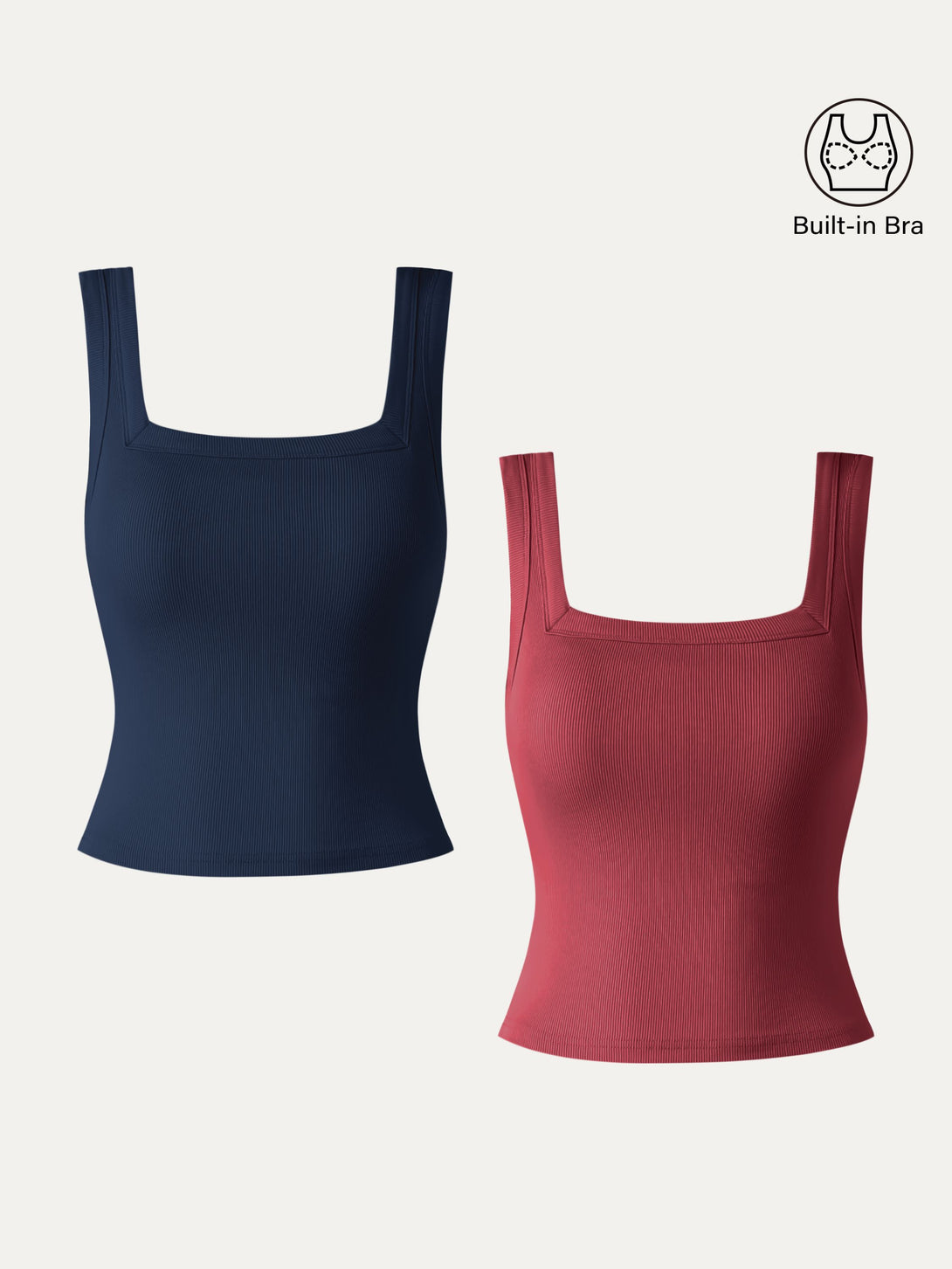 2Pcs Set Cropped Slinky Square Open-Back Brami Tank Top Navy/Carmine Red XS