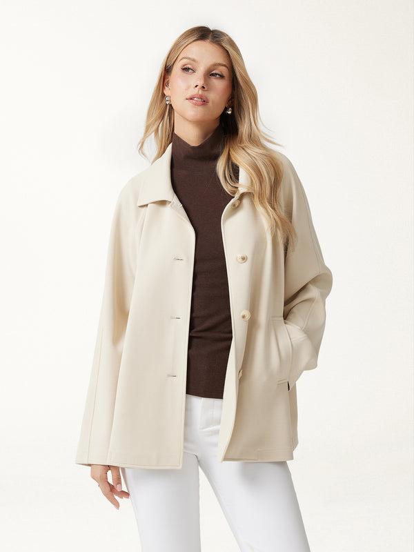 OGLmove Bamboo Ponte Notched Collar Long Sleeve Belted Jacket Wheat Beige XXS