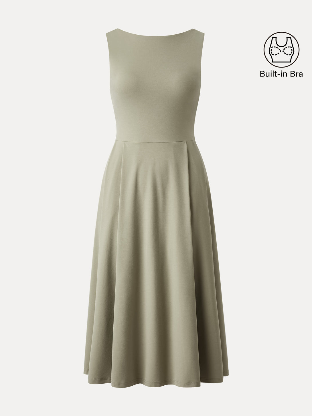 Women's Sleeveless Boat Neck Fitted Midi Dress