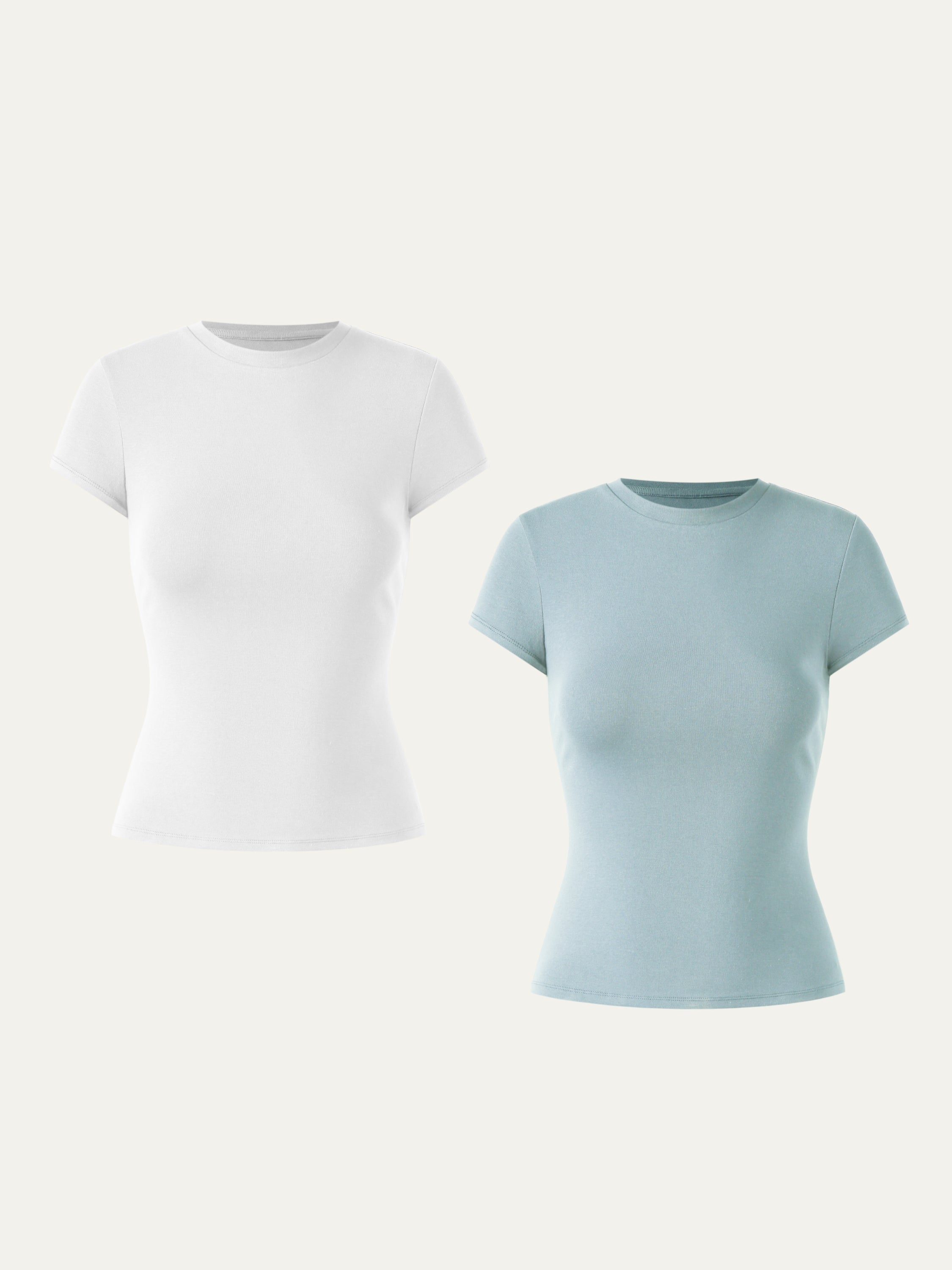 Fresh Cotton Cinch-the-Waist Tee 2Pcs Set - Burn Foam/Gardenia