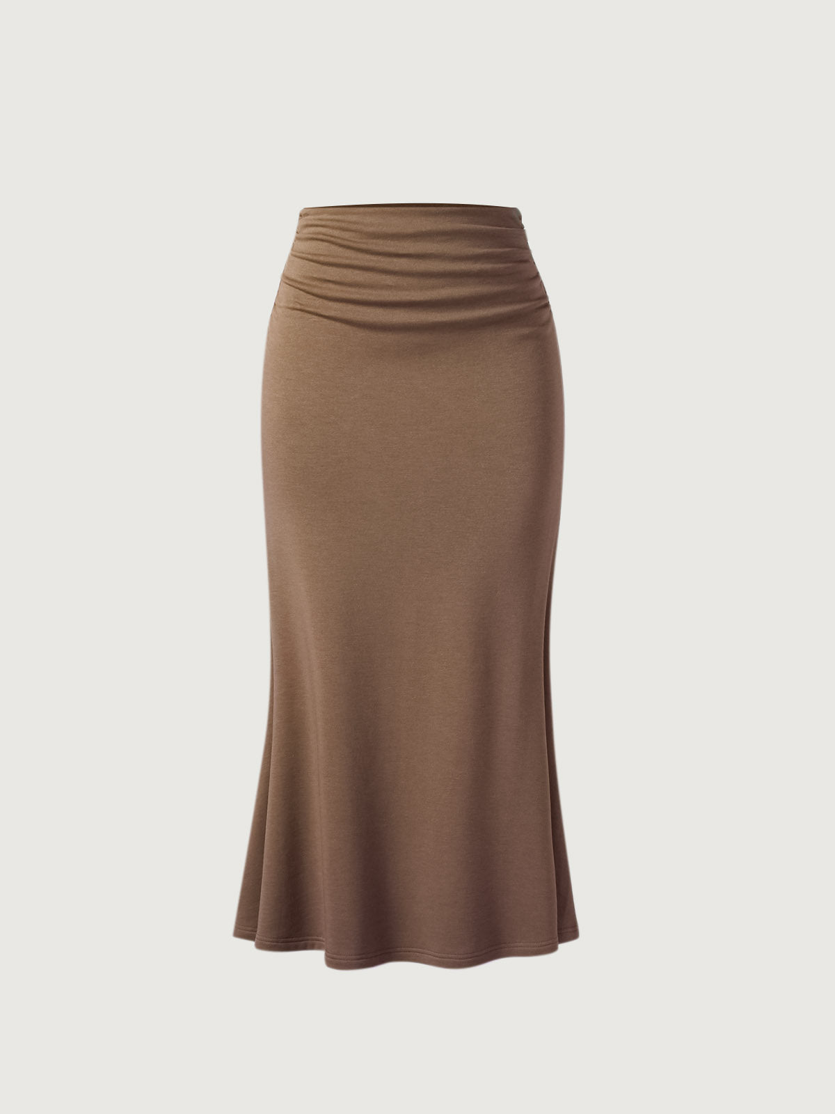 Ruched Side Mermaid Maxi Skirt-Brushed Inside - Ash Brown