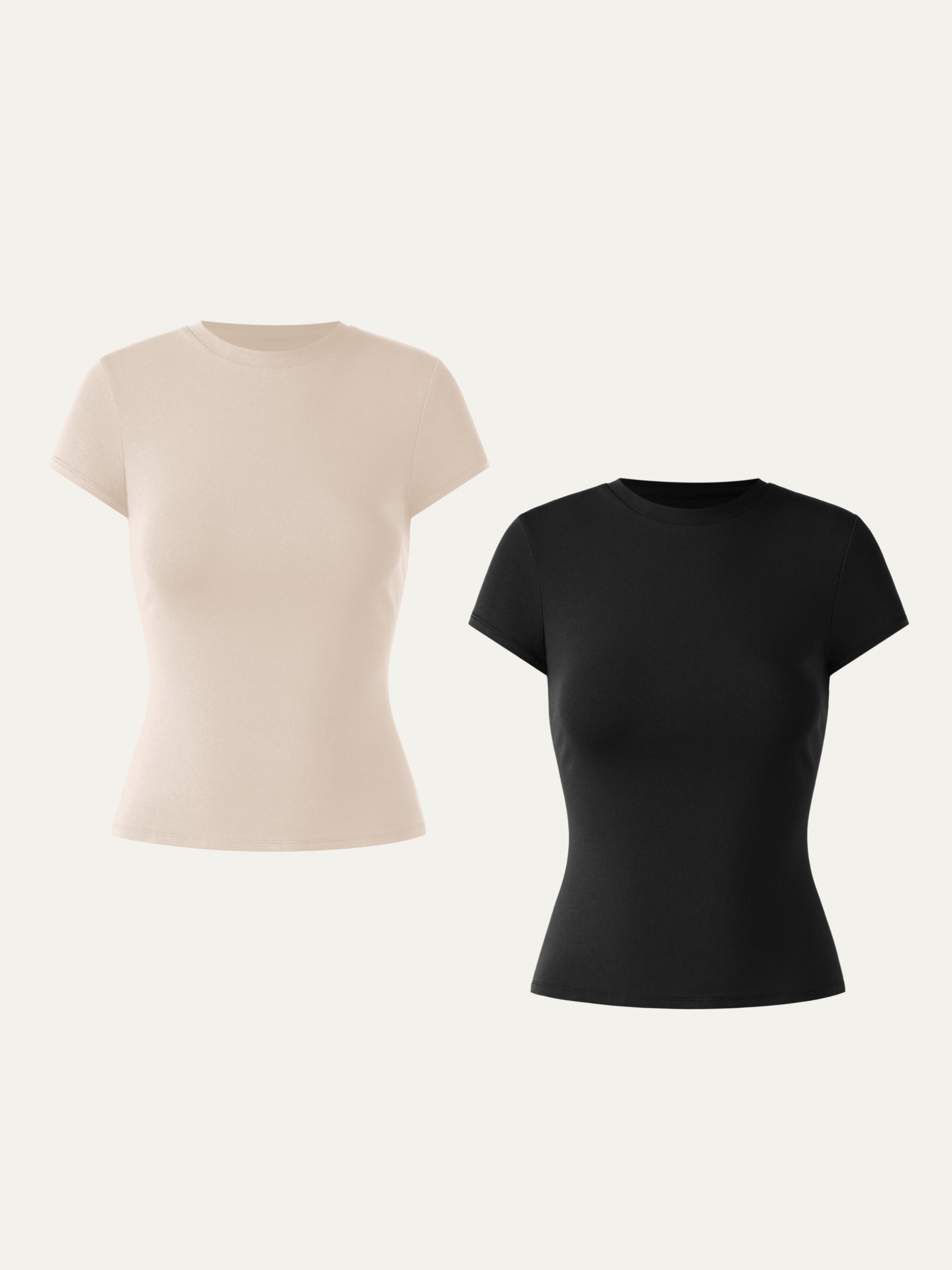 Fresh Cotton Cinch-the-Waist Tee 2Pcs Set - Black/Gardenia