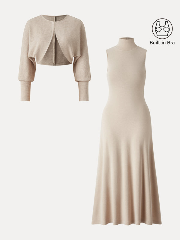 ProWarm Turtleneck Sleeveless Brami Dress with Cardigan