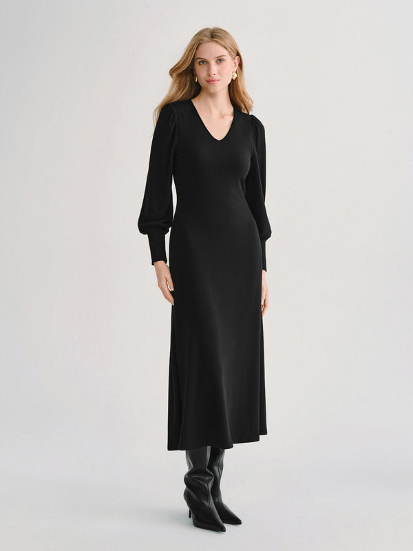 OGLmove ProWarm V-Neck Puff Sleeve Built-In Bra Midi Dress 2.0 with Pockets