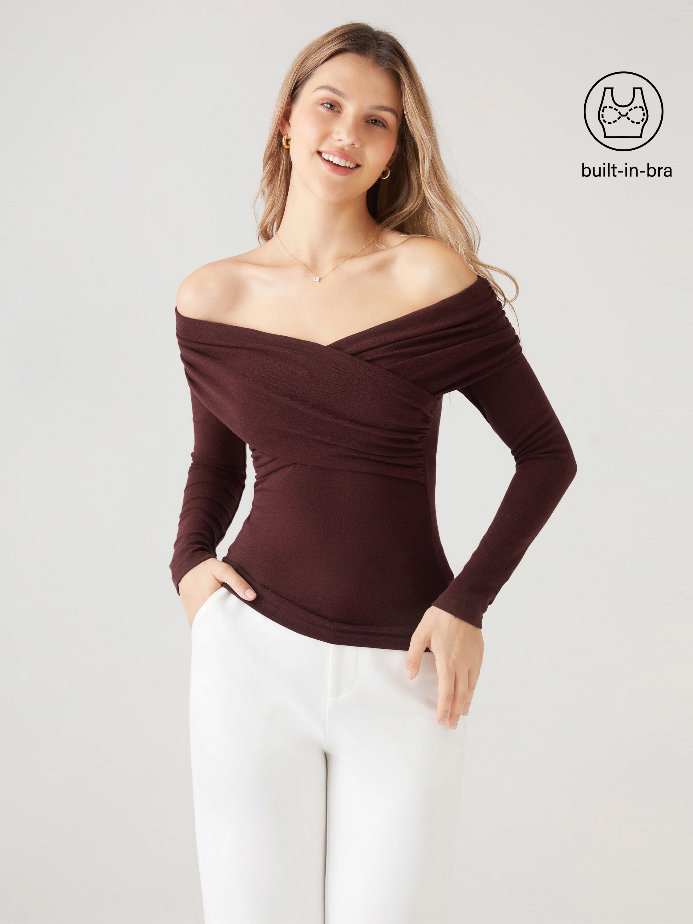 Surplice Cold Shoulder Brami Top - Mocha