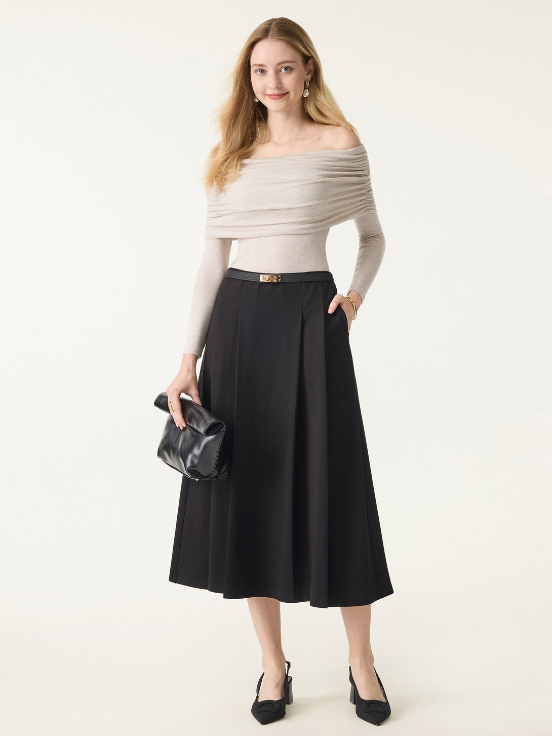 Lyocell Wool Ruched Off-Shoulder Brami Top