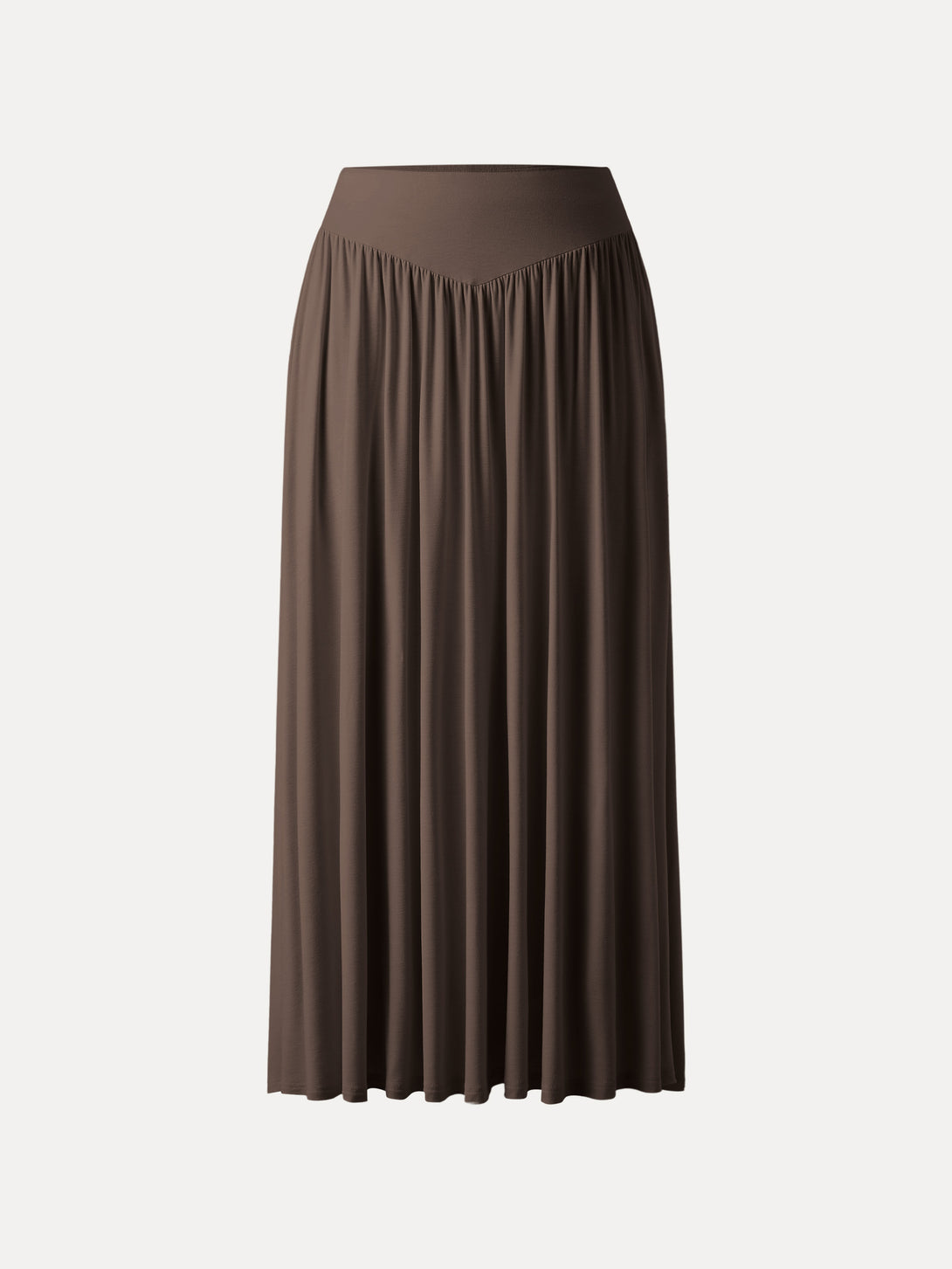 Ultrasoft V-shape Waist Gathred Maxi Circle Skirt with Pockets Cocoa XS