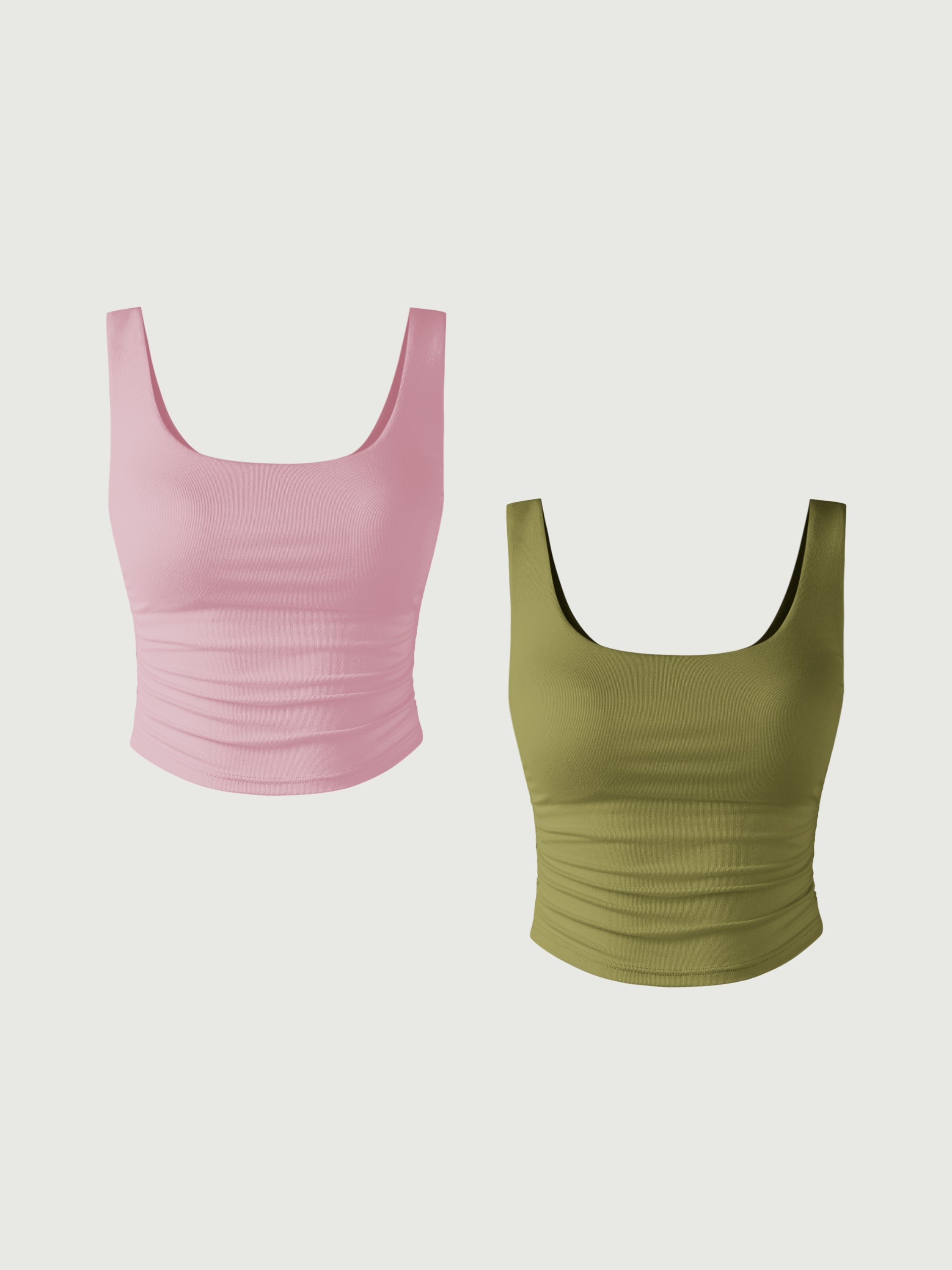 Eco-SkinKiss®2.0 Ruched Sides Square Brami Tank Top 2Pcs Set - Sky Glass/Olive Oil