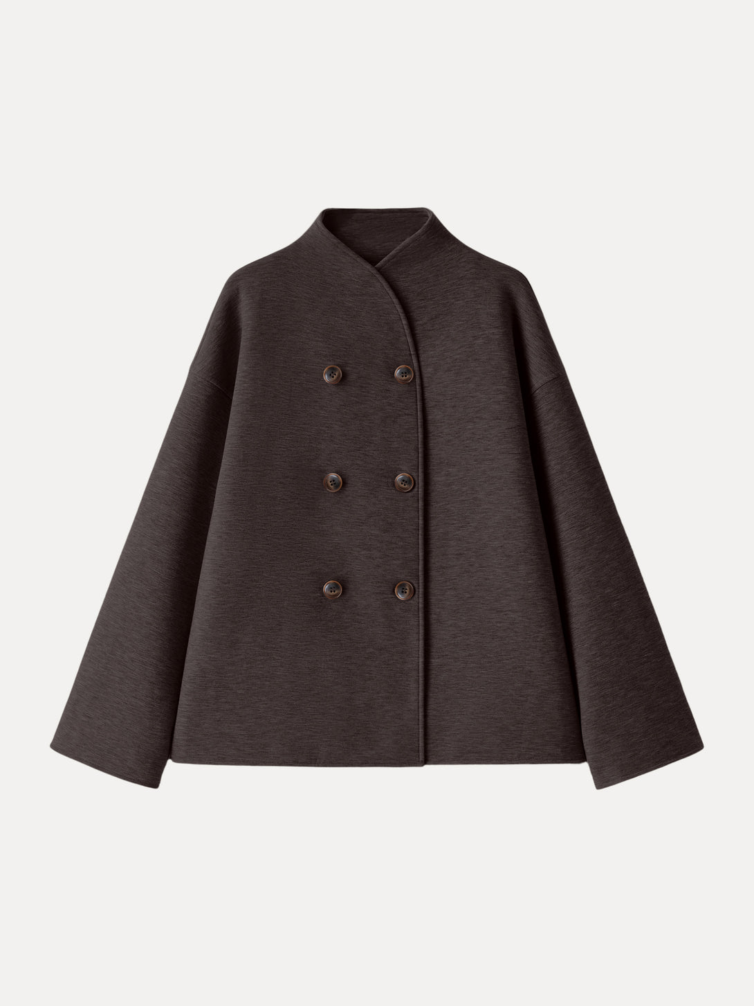 Stand Collar Double-Breasted Knit Jacket with Pockets Espresso XS