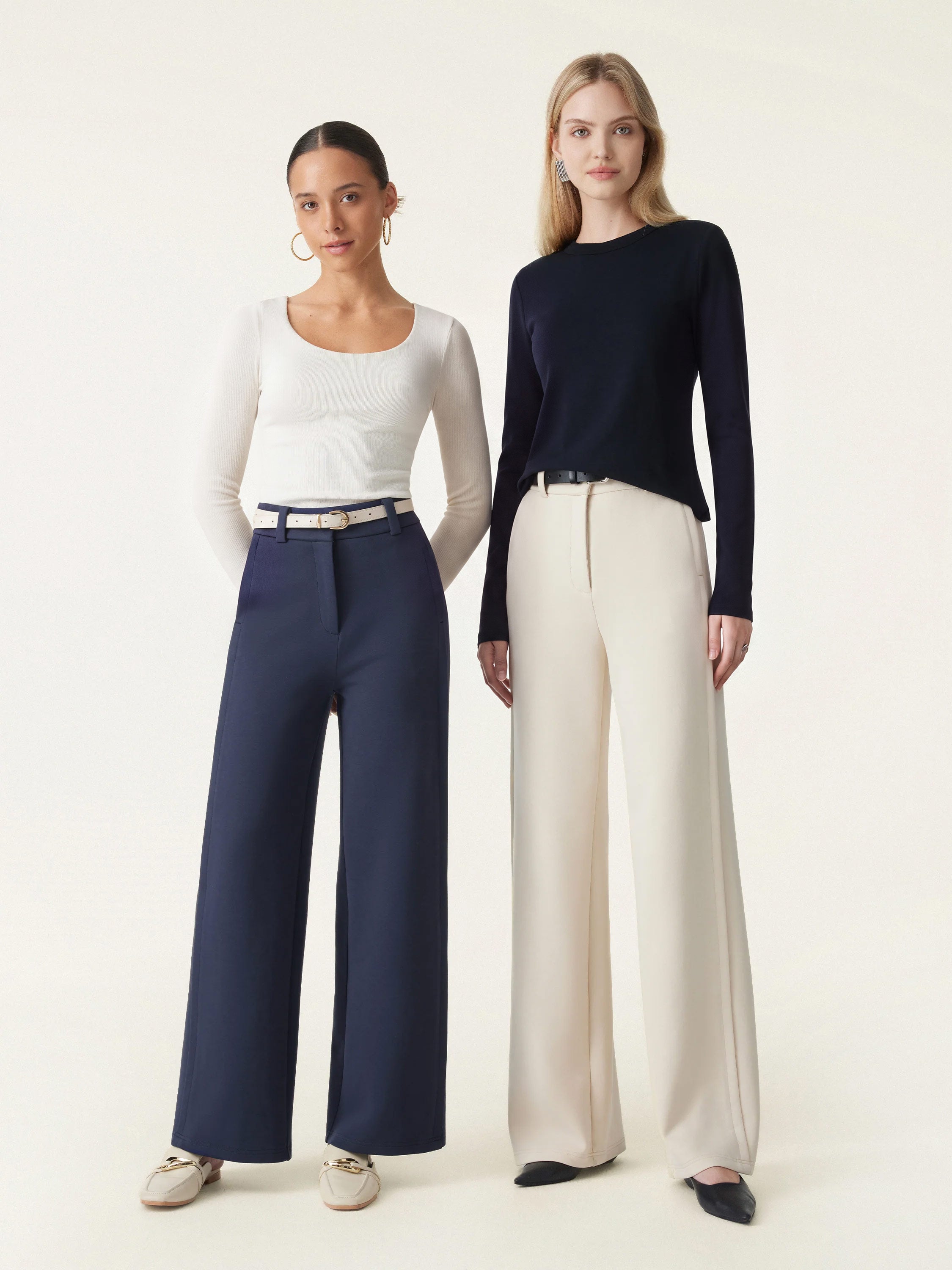 OGL Stretchy Mid Rise Fly-Front Wide Leg Trousers – OGLmove