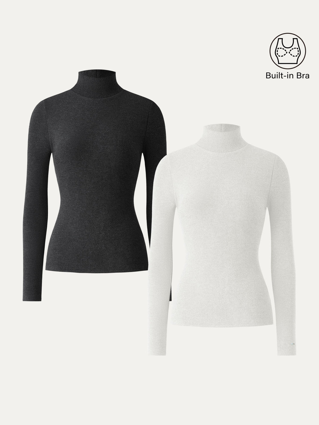 2Pcs Set MaxWarm Turtleneck Long Sleeve Brami White/Heather Black XS