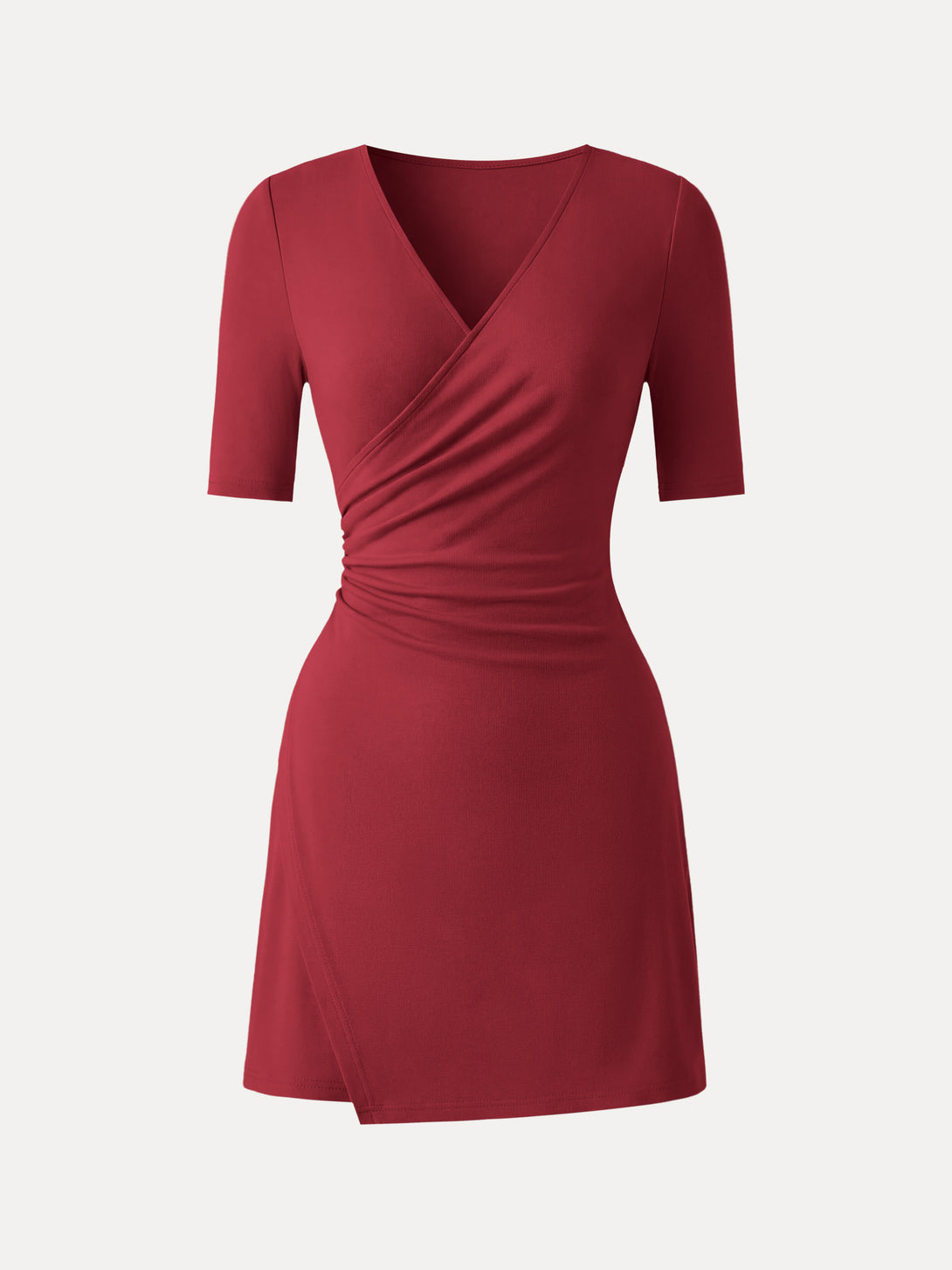 OGL Cotton Lyocell Surplice Ruched Fit-and-Flare Mini Dress – OGLmove