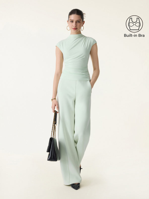 2Pcs Set Mockneck Cropped Brami & Slimming High Rise Wide Leg Pants Ambrosia/New Ambrosia XS