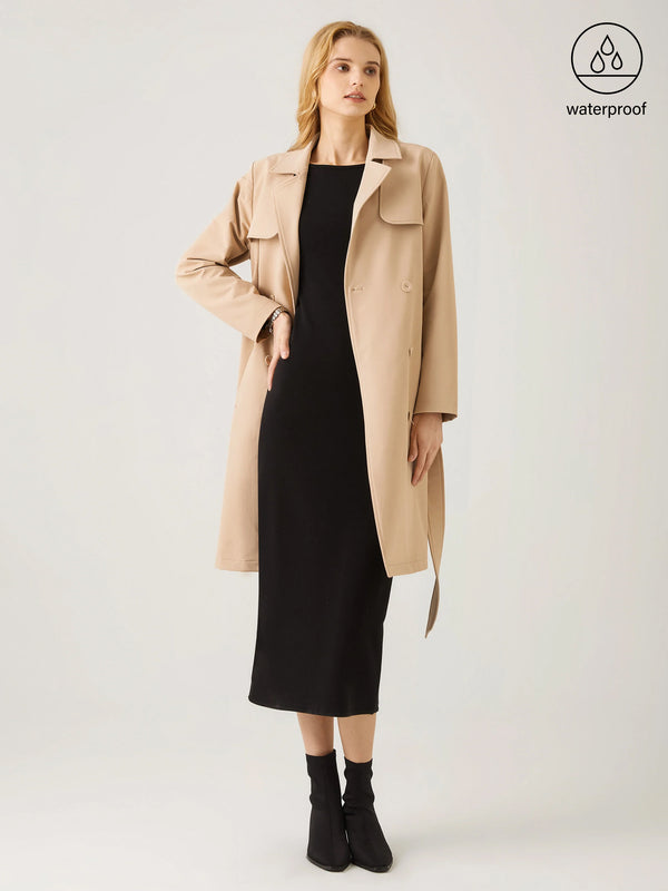 Waterproof Double-Breasted Trench Coat With Belt