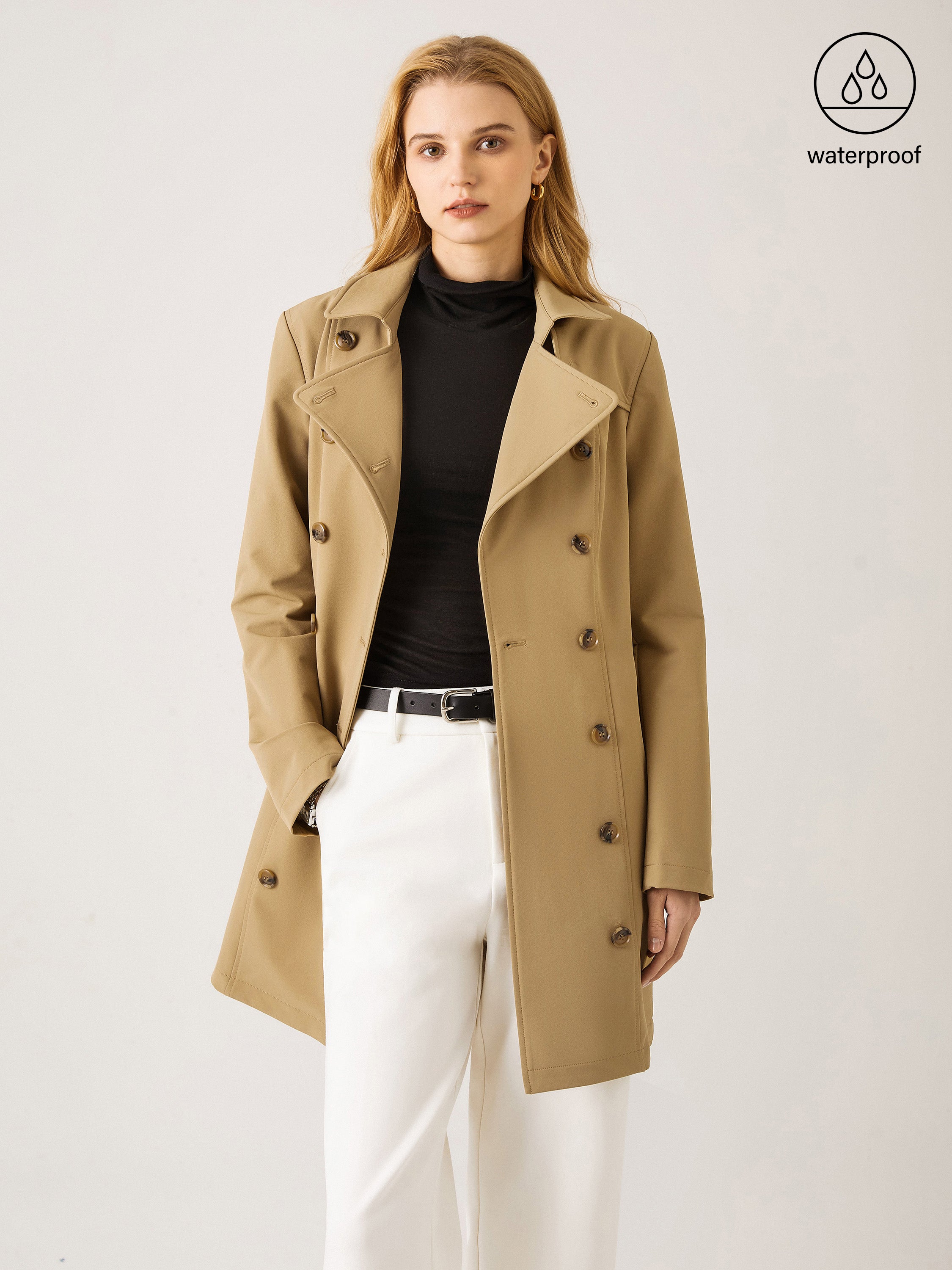 Matte Water-Repellent Trench Coat - Dark Khaki