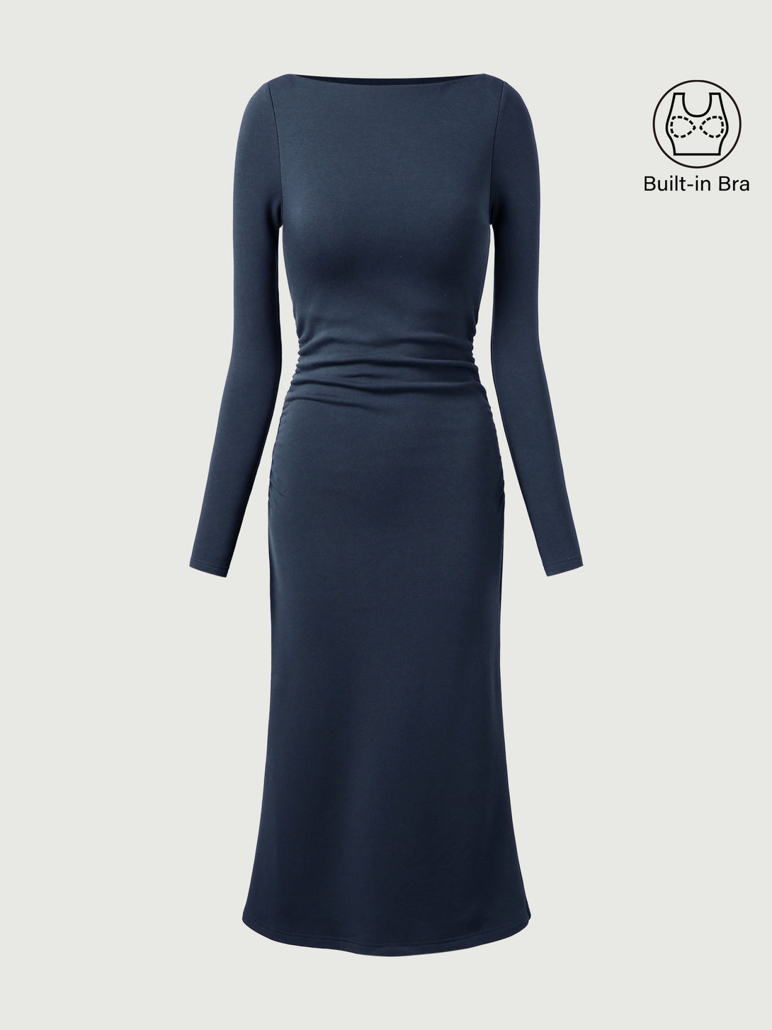 Thermal Boatneck Ruched Sides Brami Midi Dress Ink Blue XS