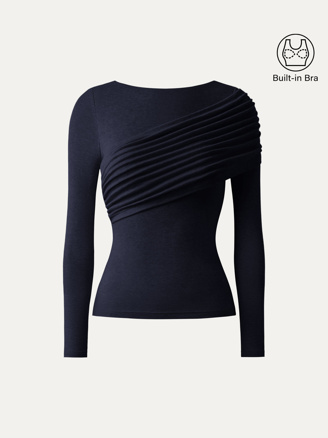 Tencel-Wool Gathered Semi Sheer Long Sleeve Brami Top Eco-Mousse® Smoky Navy