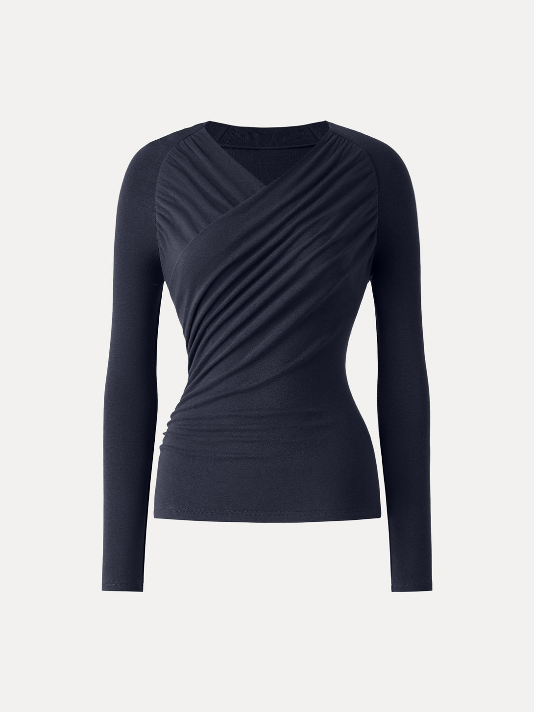 ProWarm Ruched Surplice V-neck Long Sleeve Top Smoky Navy XS
