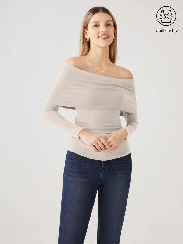 Transformable Bow Cold Shoulder Long Sleeve Brami Top