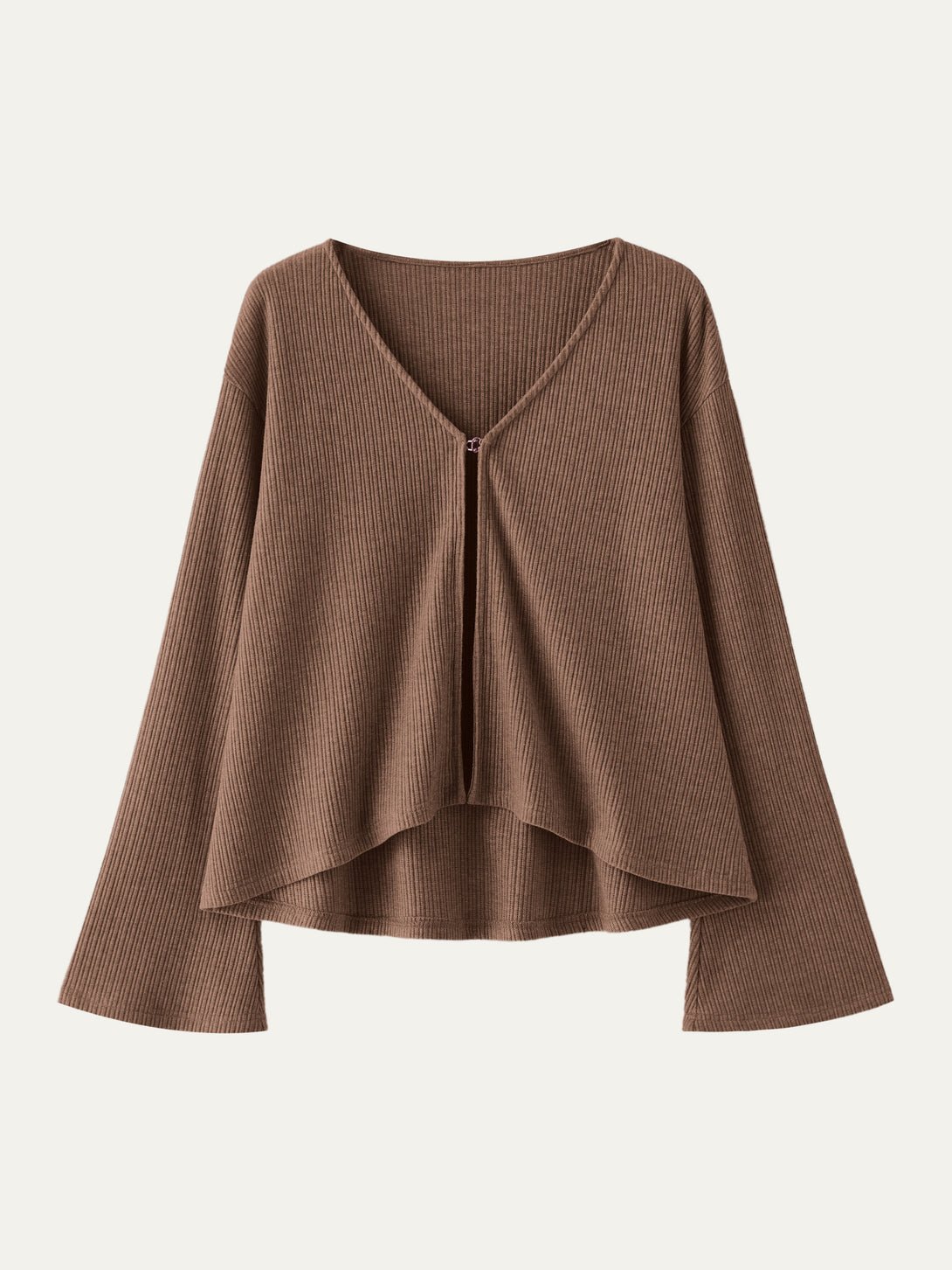 V Neck Flare Long Sleeve Cardigan Nutshell XS