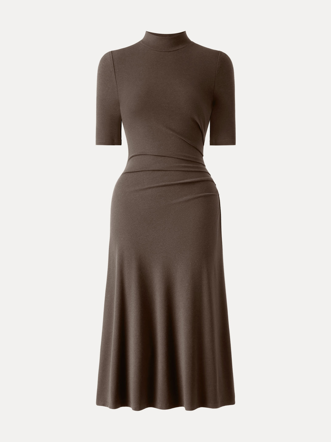 Mockneck Elbow Length Sleeve Tucked Midi Dress