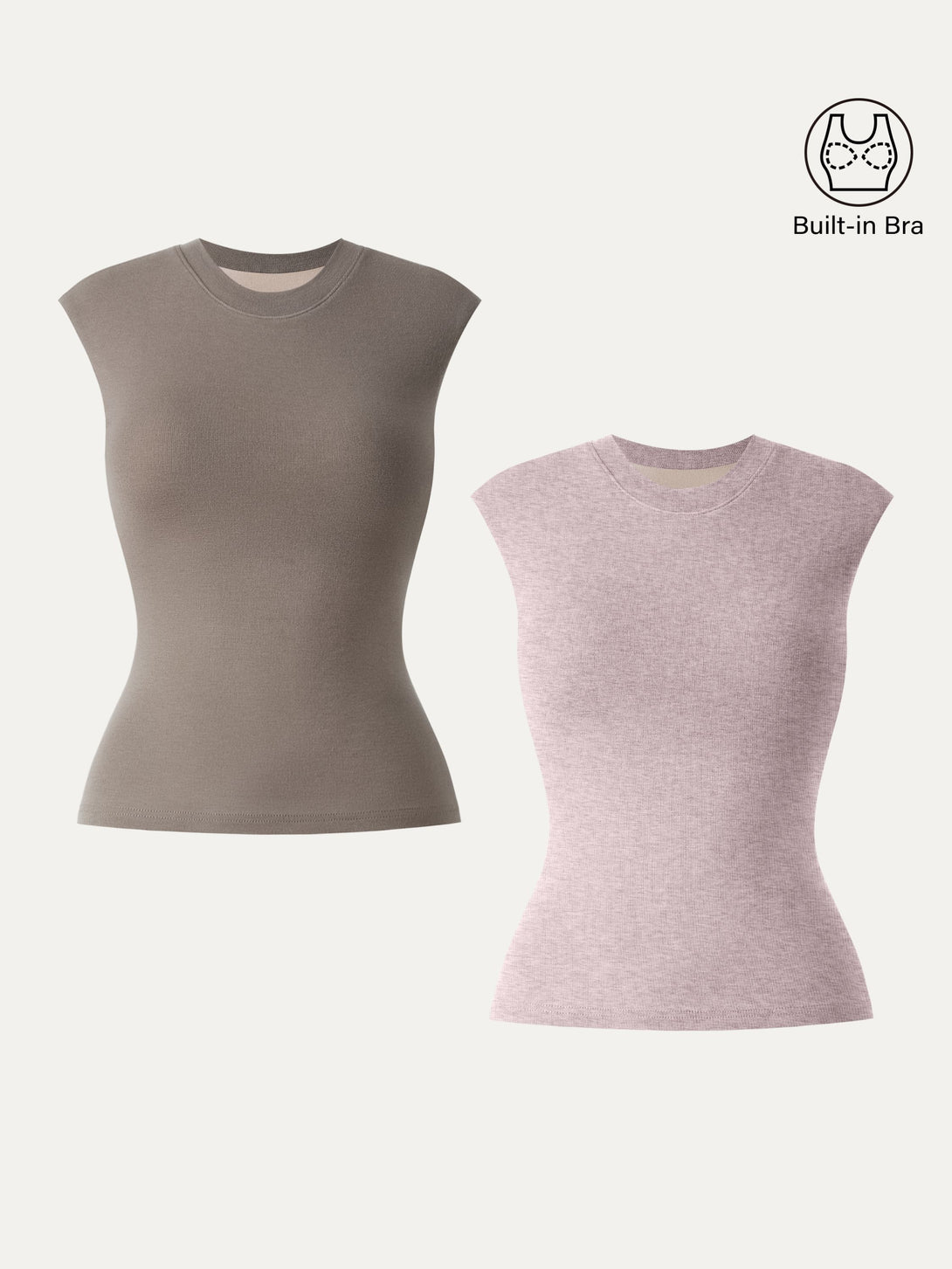 Lyocell Cashmere Crew Neck Wide Shoulder Brami Dark Beaver/Heather Light Pink XS