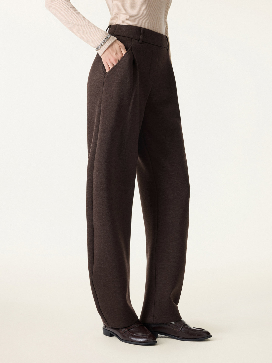 Cozy Knit Mid Rise Barrel Leg Pull-on Pants