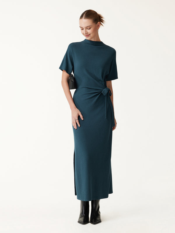 OGLmove LiteWarm Mock Neck Elbow Sleeve Tie-Waist Midi Dress