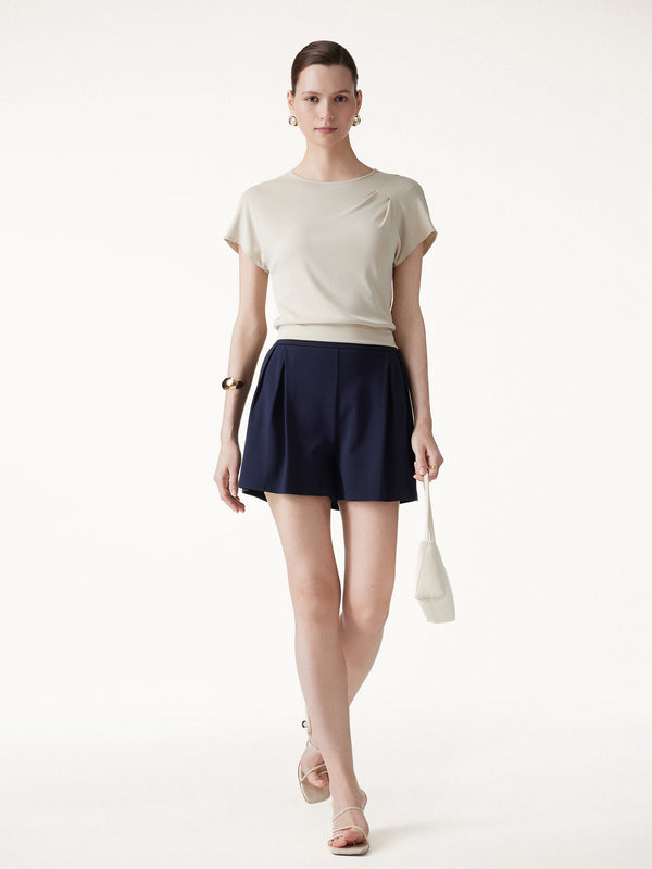 OGLmove Stretch Ponte Pleated Wide Leg Shorts