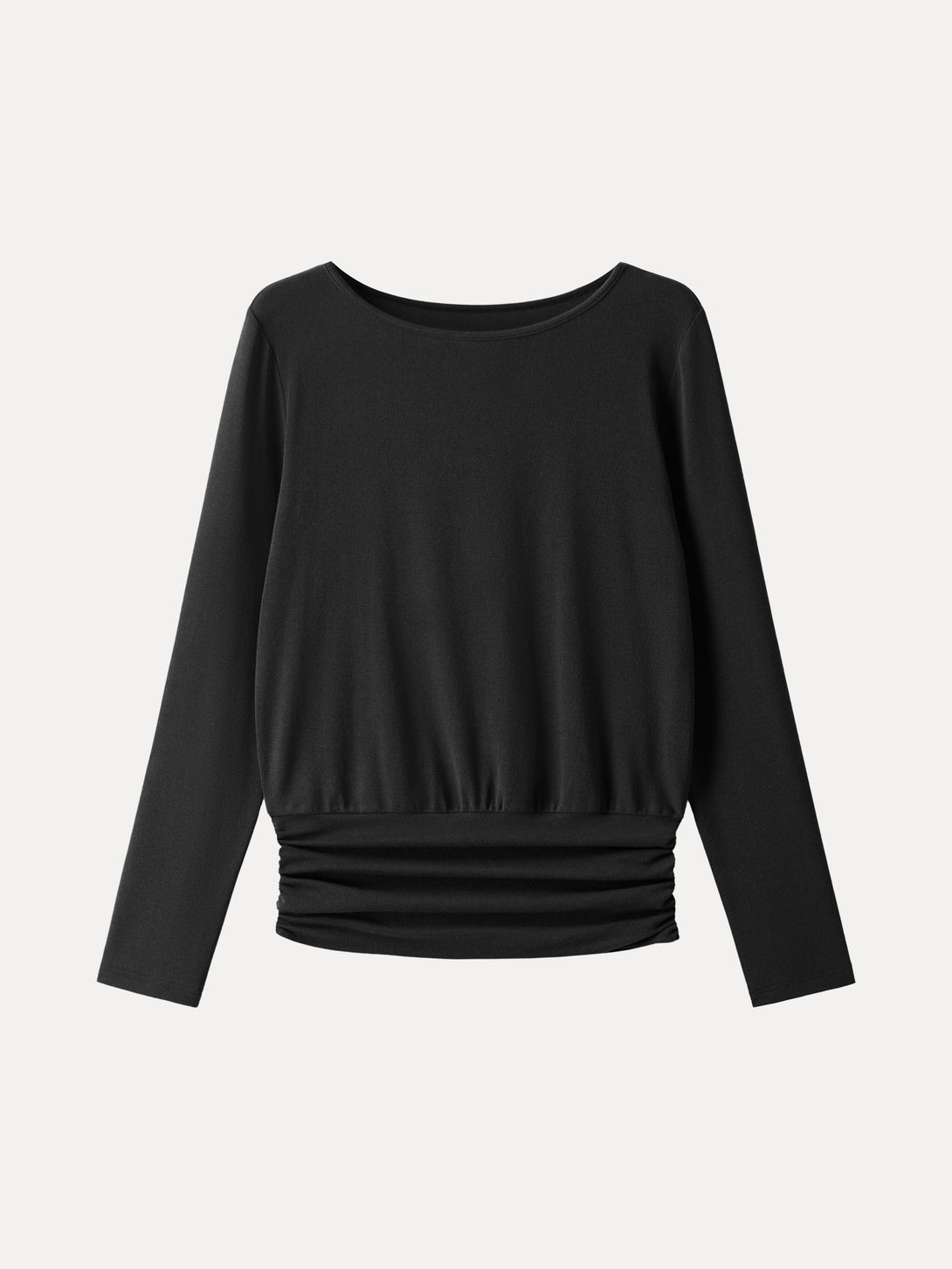 Light Warm Round Neck Side Ruched Top Black XS