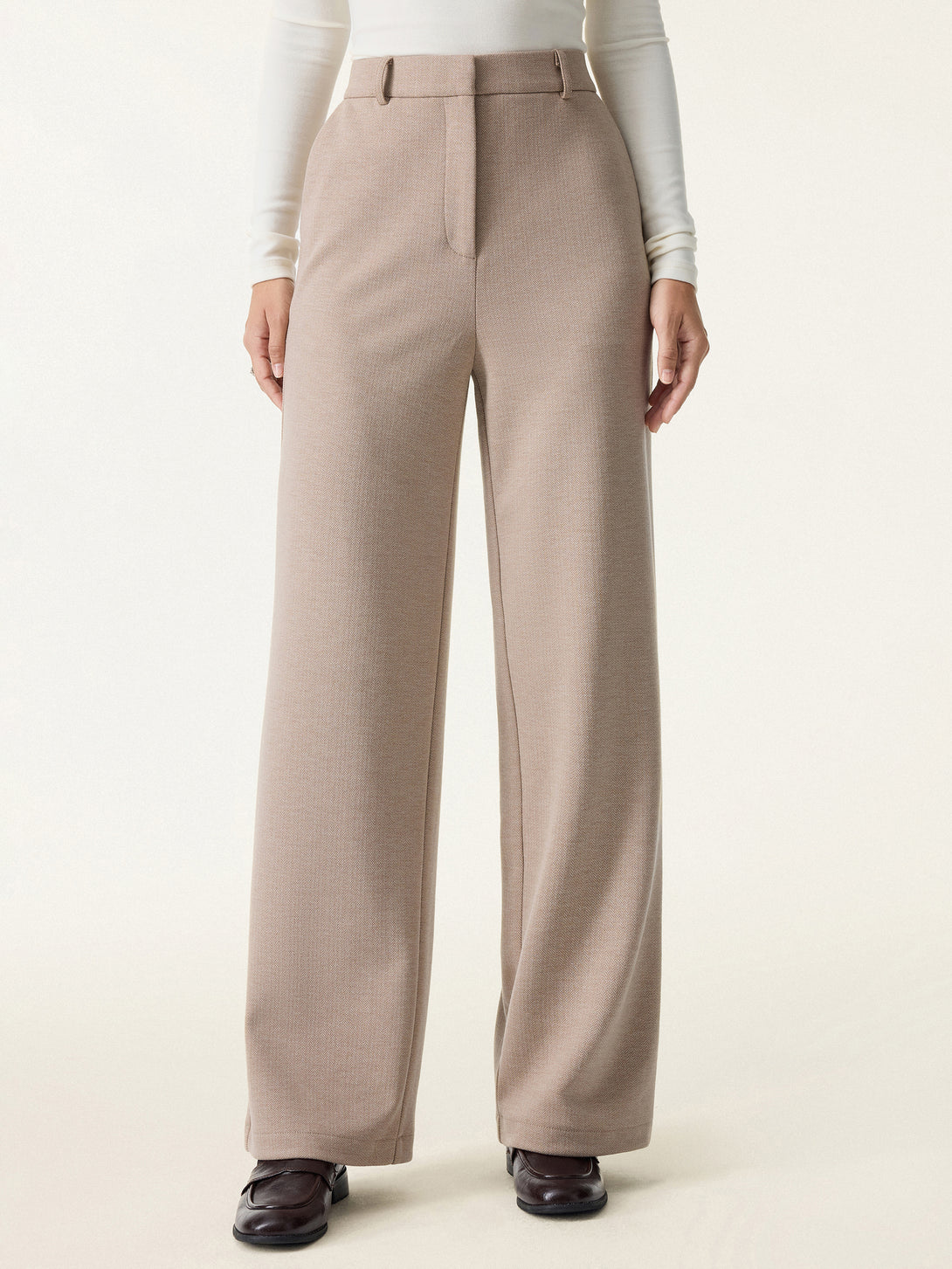 Herringbone Mid Rise Straight Leg Pants with Pockets Regular Cereal