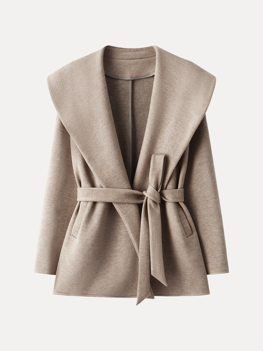 Belted Shawl Collar Robe Jacket with Pockets Heather Taupe XS