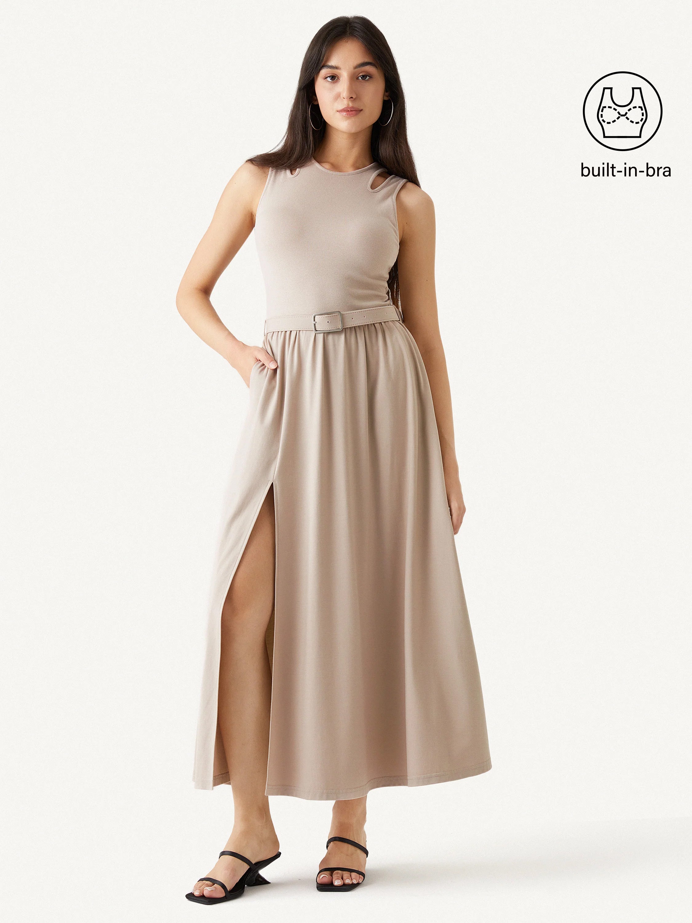 Grateford Brami Dress with Pockets & Belt - Oatmeal