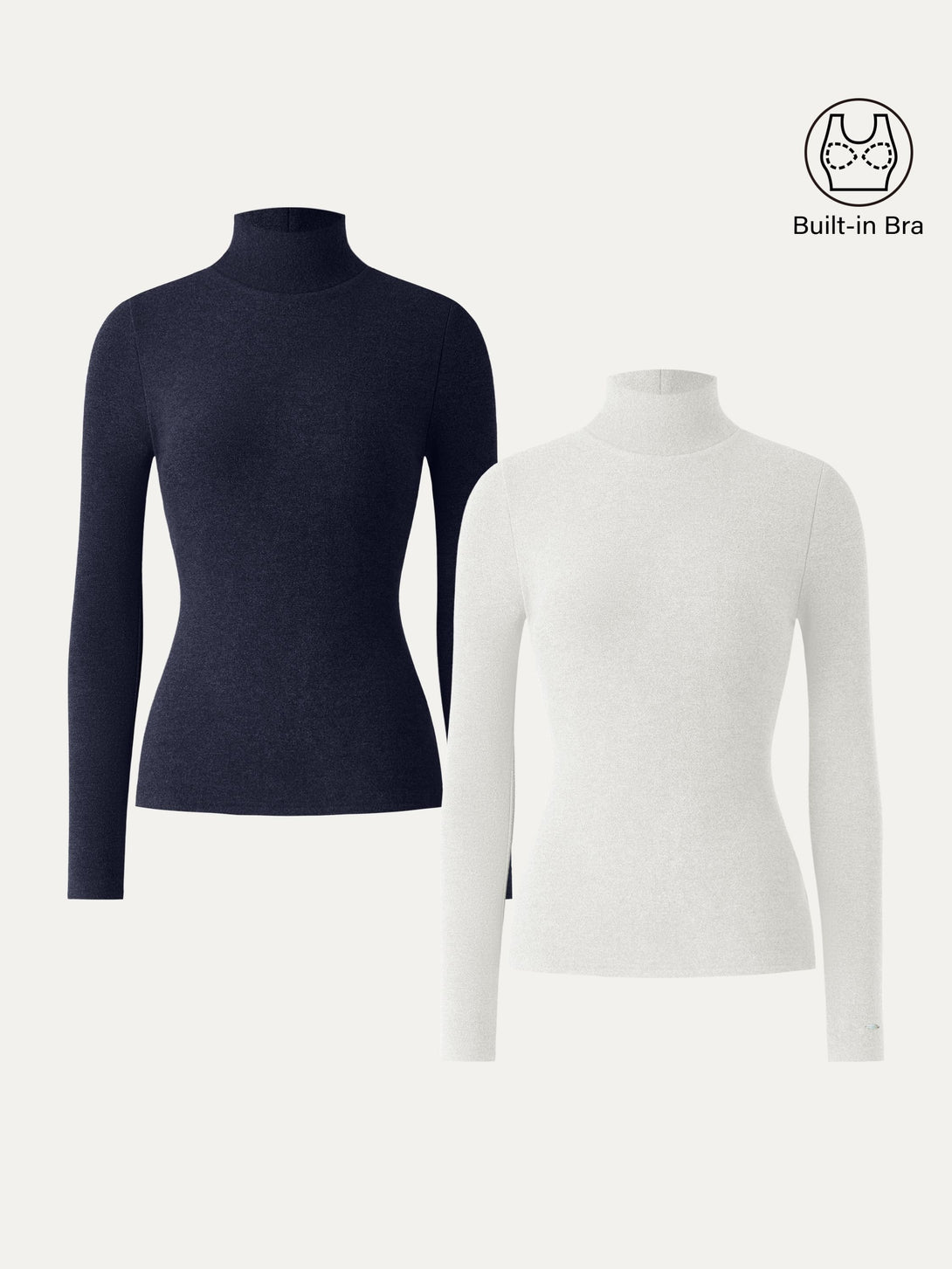 2Pcs Set MaxWarm Turtleneck Long Sleeve Brami White/Smoky Navy XS