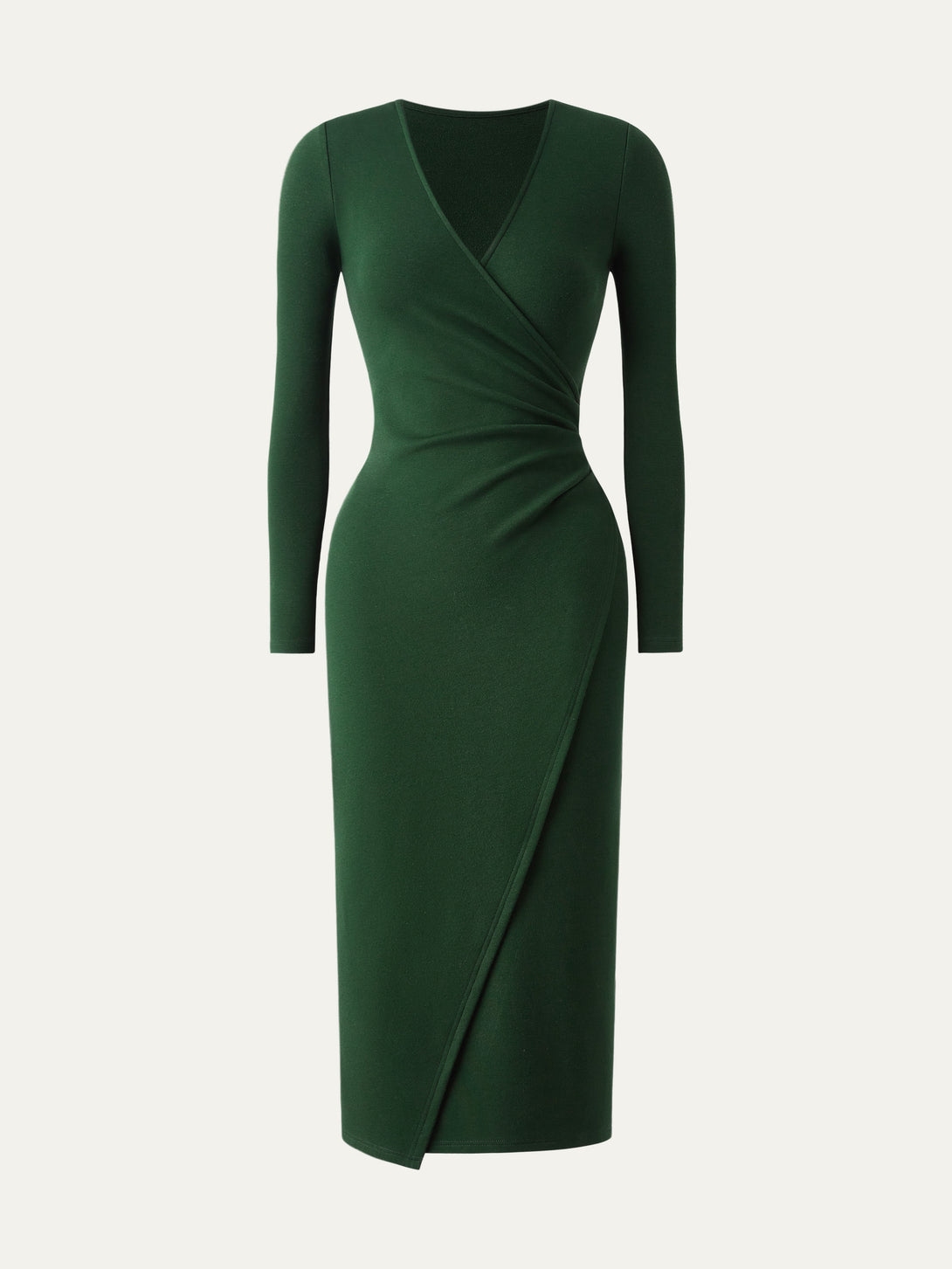 Surplice Wrap Long Sleeve Dress Petite Bush Green