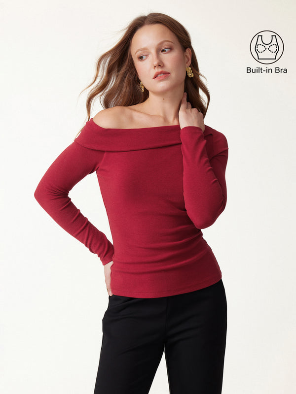 OGLmove Eco-Mousse® Asymmetrical Neck Long Sleeve Bra Top